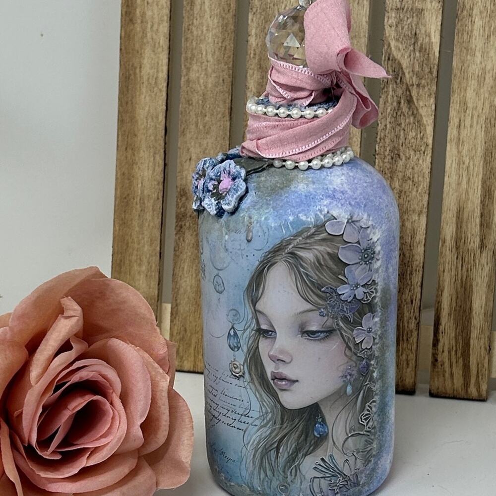 Decorative Bottle with Hand Painted Blue & Pink Pastel Color Blending